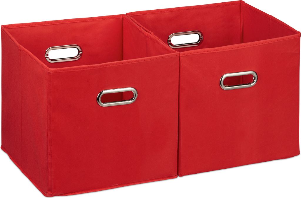 relaxdays 4 x Aufbewahrungsbox Stoff rot