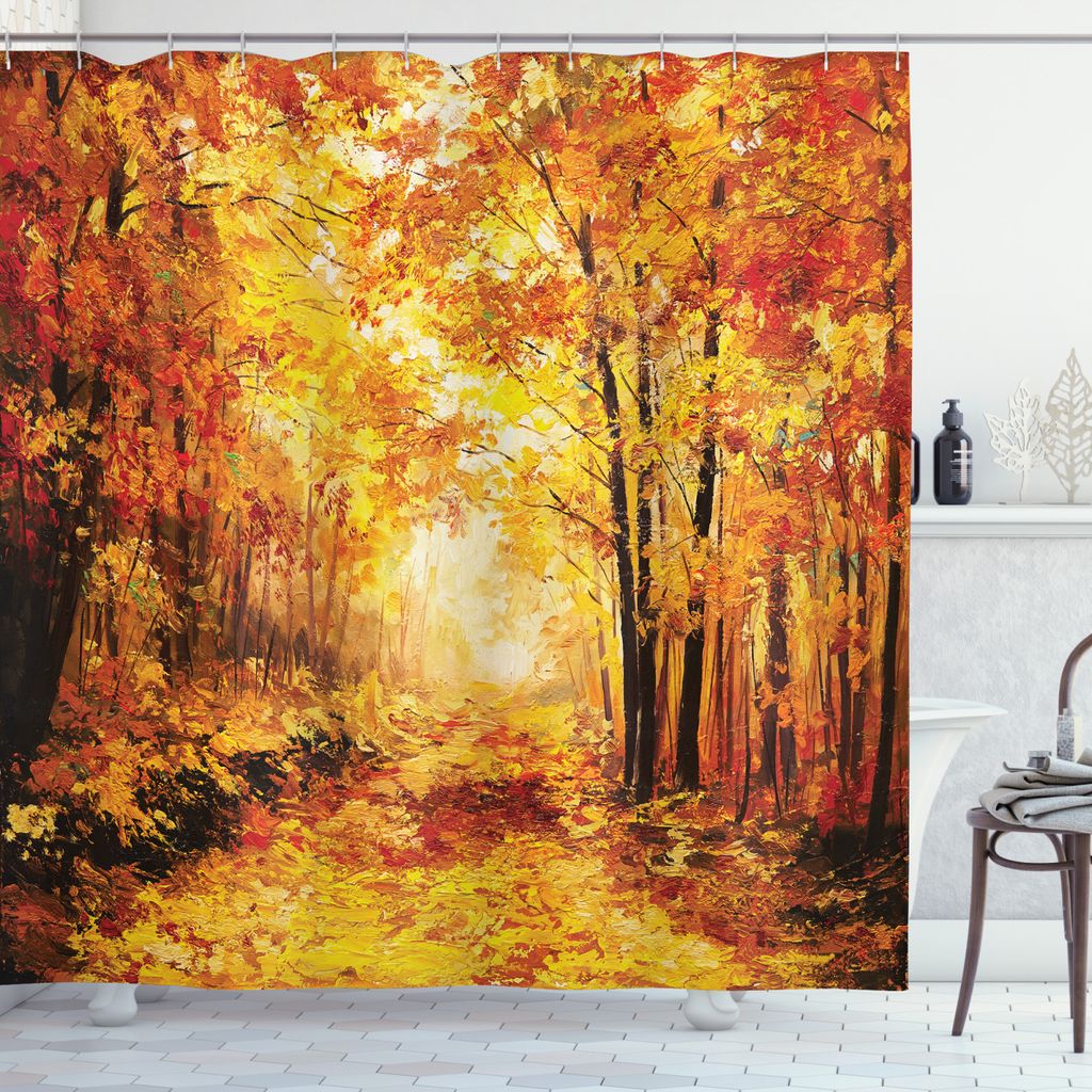 ABAKUHAUS Land Duschvorhang, Herbst im Wald entspannen, Hochwertig mit 12 Haken Set Pflegeleicht Farbfest Wasser Bakterie Resistent, 175 x 180 cm, ...