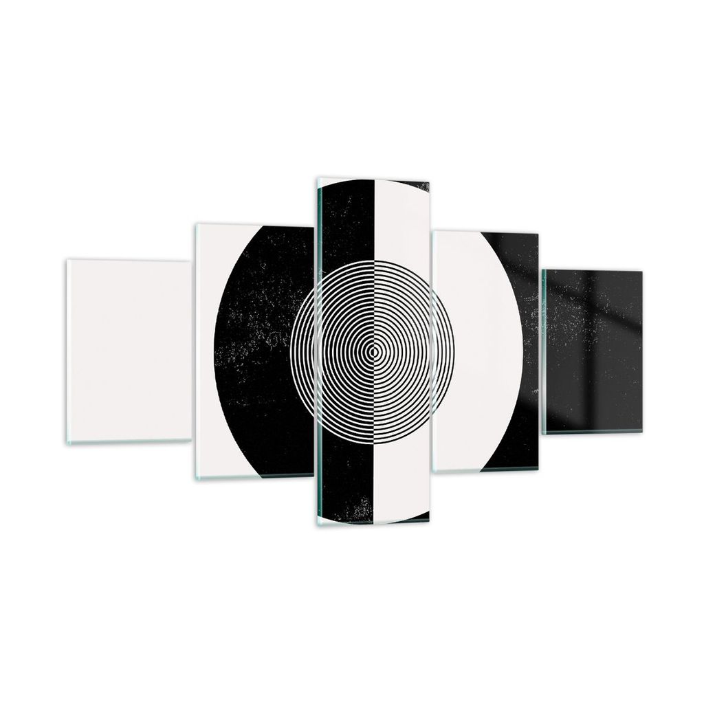 Bilder auf glas - 5 Teile - Abstraktion Rad Schwarz und Weiß - 125x70cm - Glasbilder - Wandbilder - Bilder - Wanddekoration aus Glas - Glas Bilder...