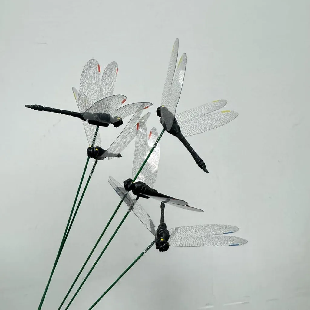 25 Libellules de Jardin 3D Noir 10 Pouces Amovibles pour Décor Extérieur