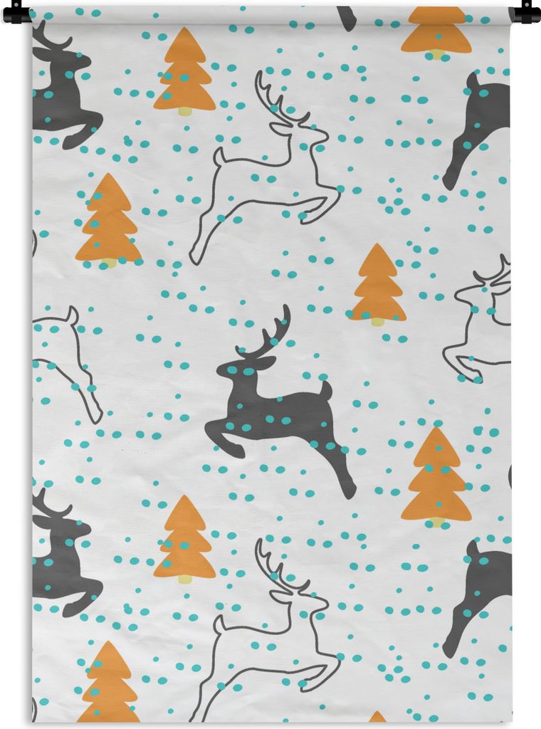 MuchoWow Wandteppich Wandbehang Hirsche - Muster - Baum 60x90 cm Tapisserie Dekoration Wandtuch - Foto-Teppich - Abwaschbar