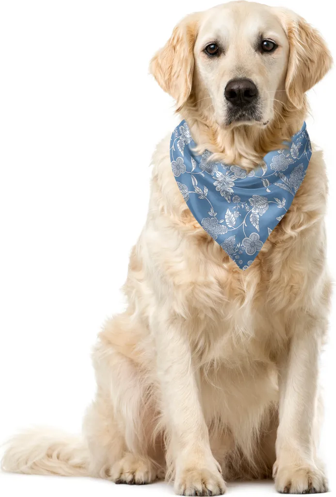 ABAKUHAUS Bandana blu e bianca per animali domestici, motivo floreale da giardino, 40x40 cm, blu bianco