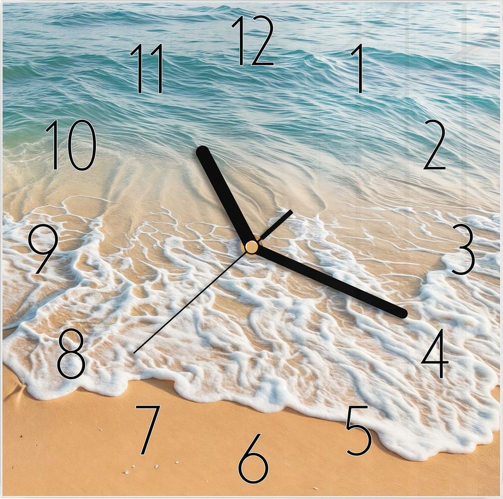 Wanduhr aus Glas mit Motiv Wellen am Strand- 30 x 30 cm - inkl. Aufhängesystem