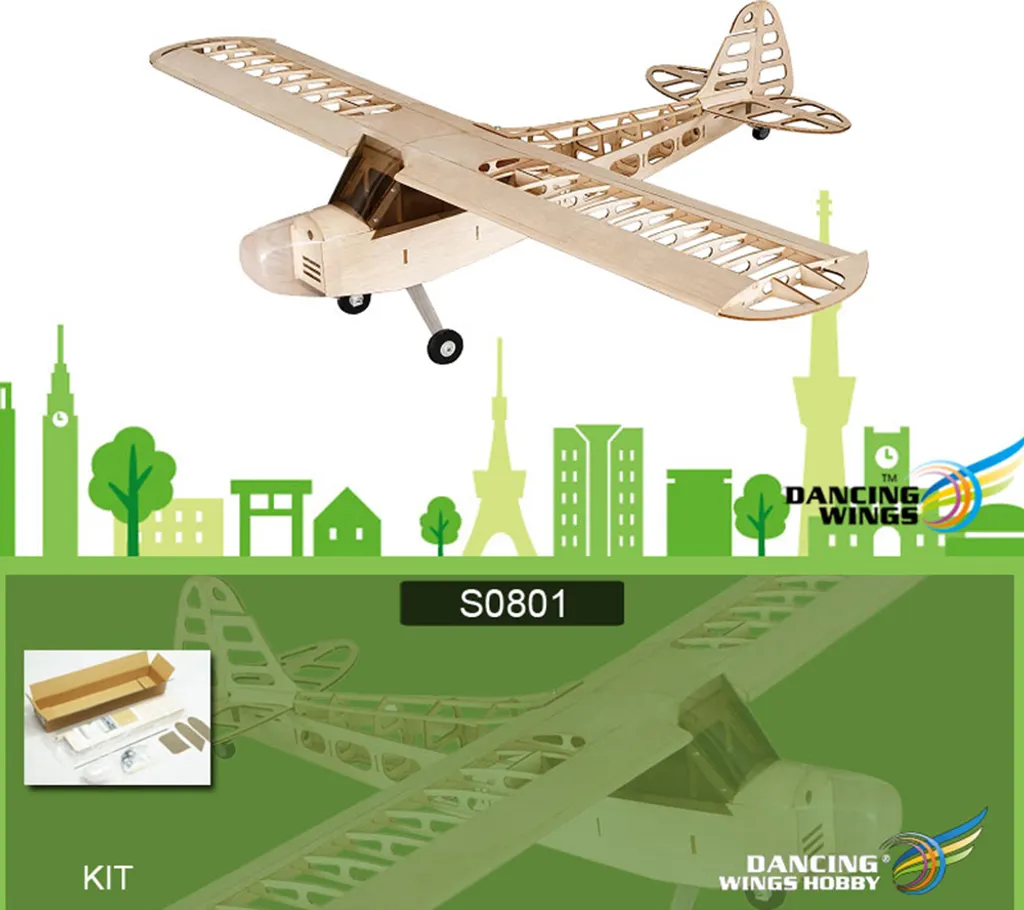 Danse Ailes Hobby S0801 Piper Cub J-3 Avion RC Balsa en Kit DIY 1,2m