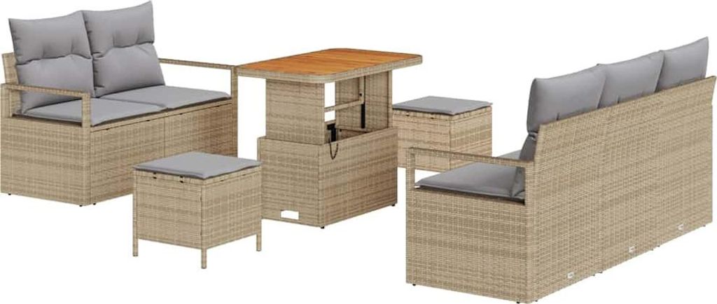 Garten-Sofa-Set mit Kissen 8 pcs Beige und Hellgrau