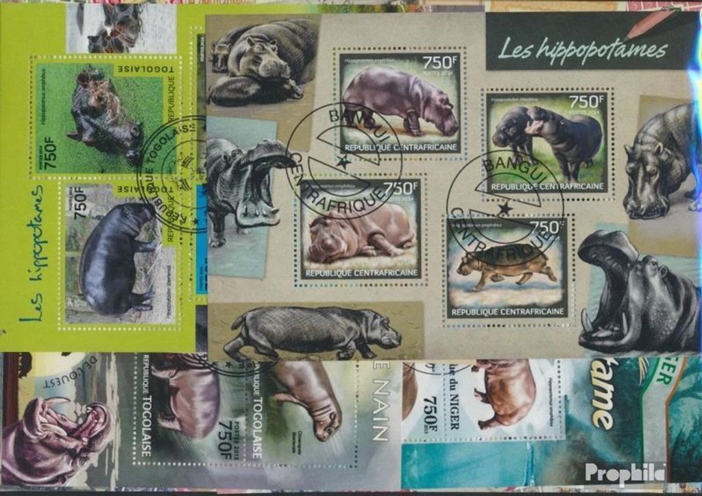 Briefmarken Motive 25 verschiedene Nilpferde Marken