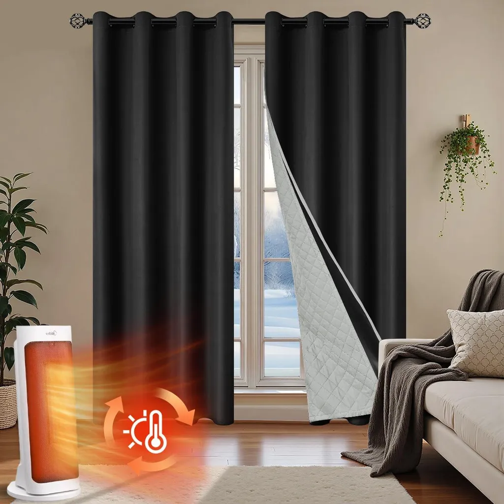 INF Rideau Thermique Isolant 2-en-1 Détachable Noir 132x241cm