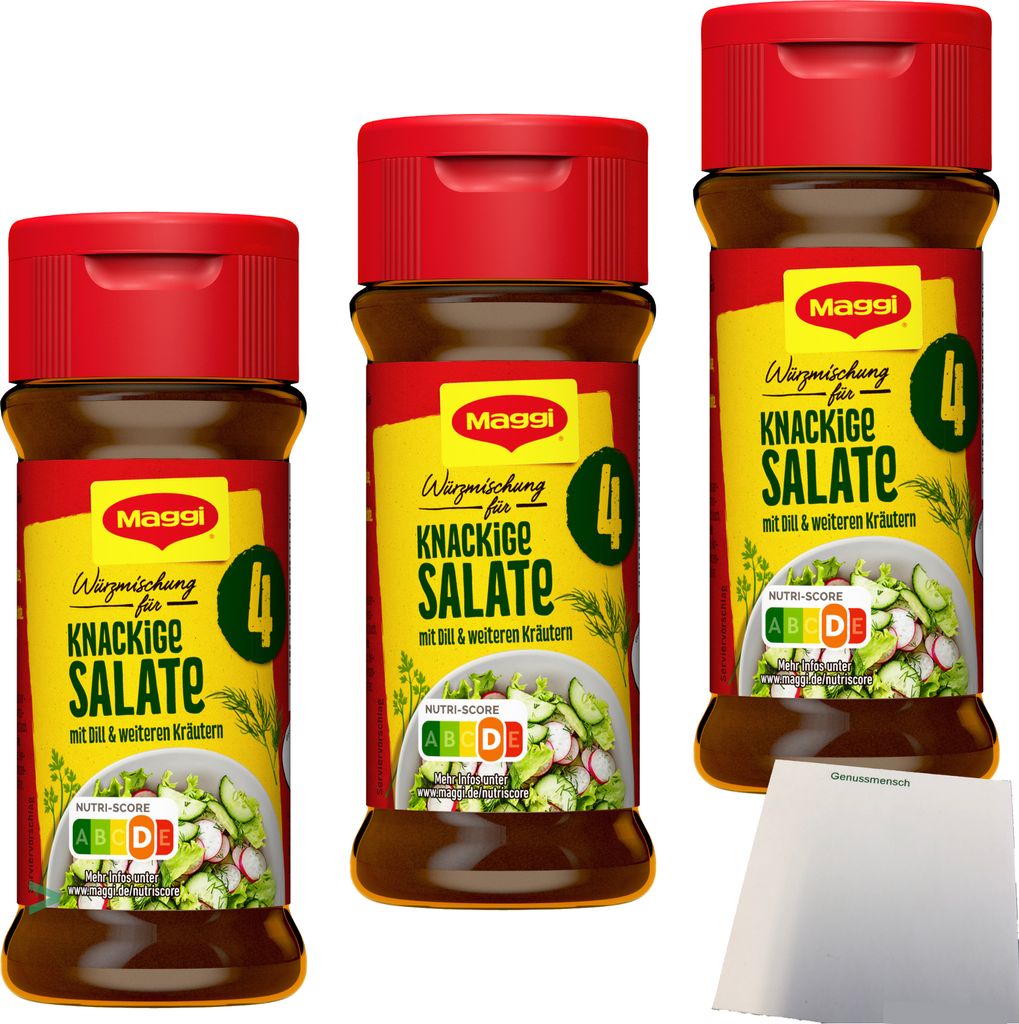 Maggi Würzmischung Nr. 4 knackige Salate 3er Pack (3x60g Glas) + usy Block