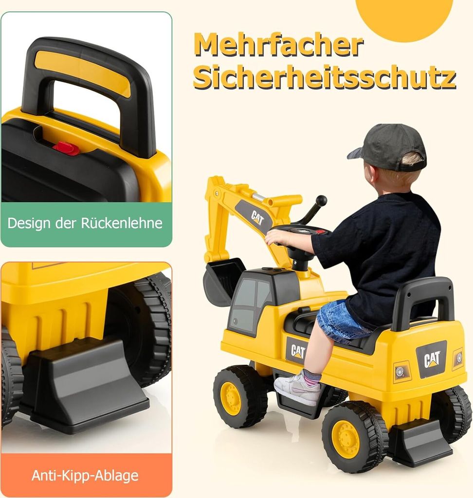 SOARS Sitzbagger Für Kinder - Spielzeugbagger Mit Lenkrad Und Schaufel, Rutschfester Bagger Zum Draufsitzen Für Kinder Ab 1 Jahr