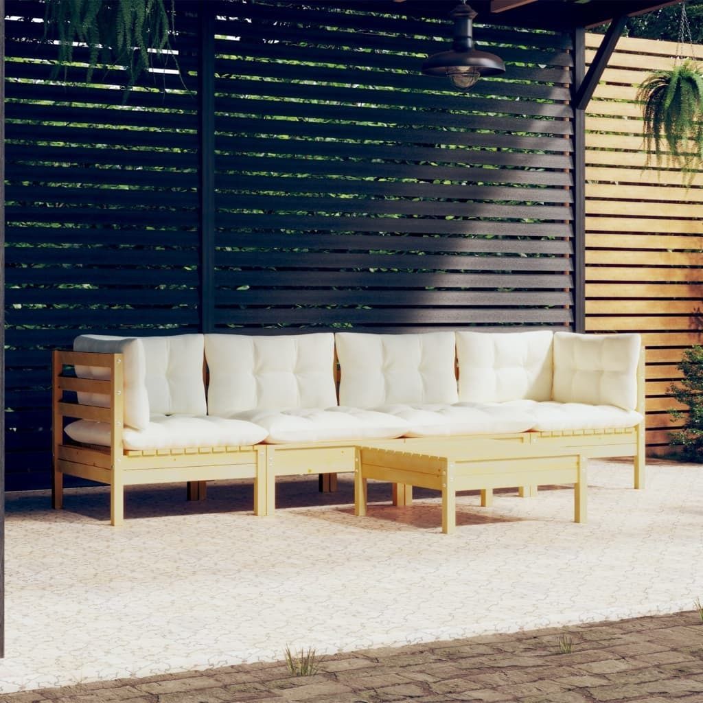 "2024 Moderne" 5-tlg. Garten-Lounge-Set mit Creme Kissen Kiefer Massivholz - Gartenset Sitzgruppeen Neu3612200