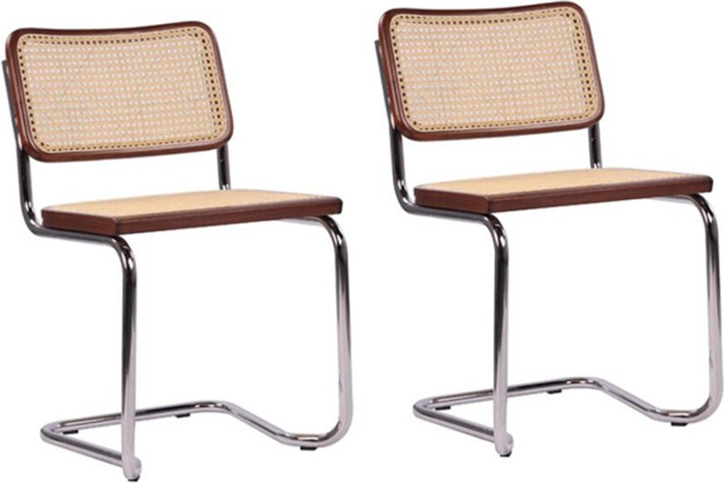 pemora 2-er Set Freischwinger Schwingstuhl - stapelbar Wiener Geflecht - natur; Holzrahmen in nussbaum; montiert