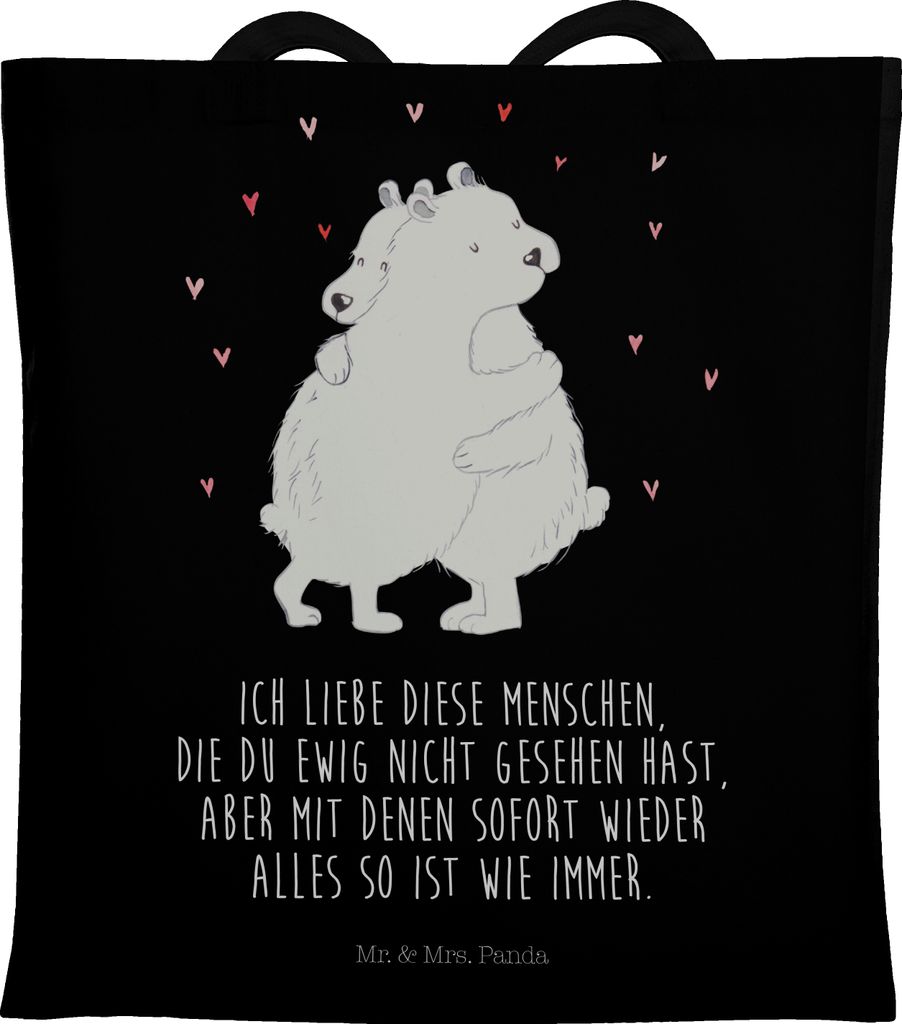 Mr. & Mrs. Panda Uni Tasche Eisbär Umarmen - Schwarz - Geschenk, Tote Bag, Lustige Sprüche, Schultasche, Baumwolltasche, Tragetasche