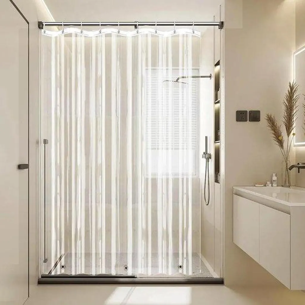 Rideau de douche transparent en PEVA souple avec œillets métalliques