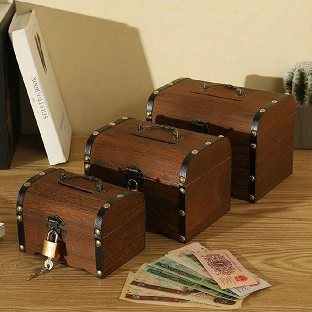 Sparschwein aus Holz, sichere Spardose mit Schloss, Holzschnitzerei, handgefertigte legendäre Schatzkiste