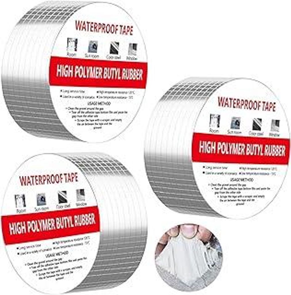 3 Stück Alubutyl Wasserdichtes Klebeband - 100mm x 5m Butylband Aluminium Klebeband Wasserdicht - Dickes Bitumenband Selbstklebend für Dachleckag...