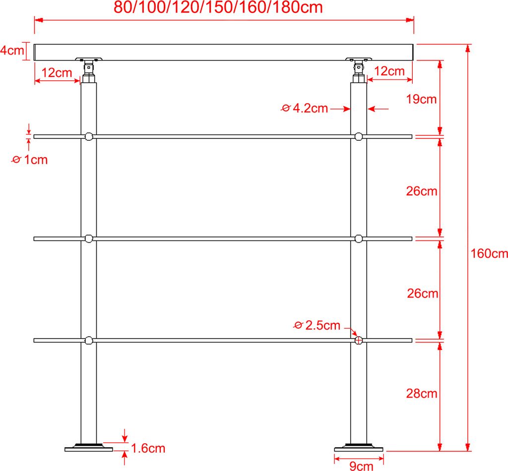 LARS360 160cm Edelstahl Balkongeländer Handlauf Produktbild 2