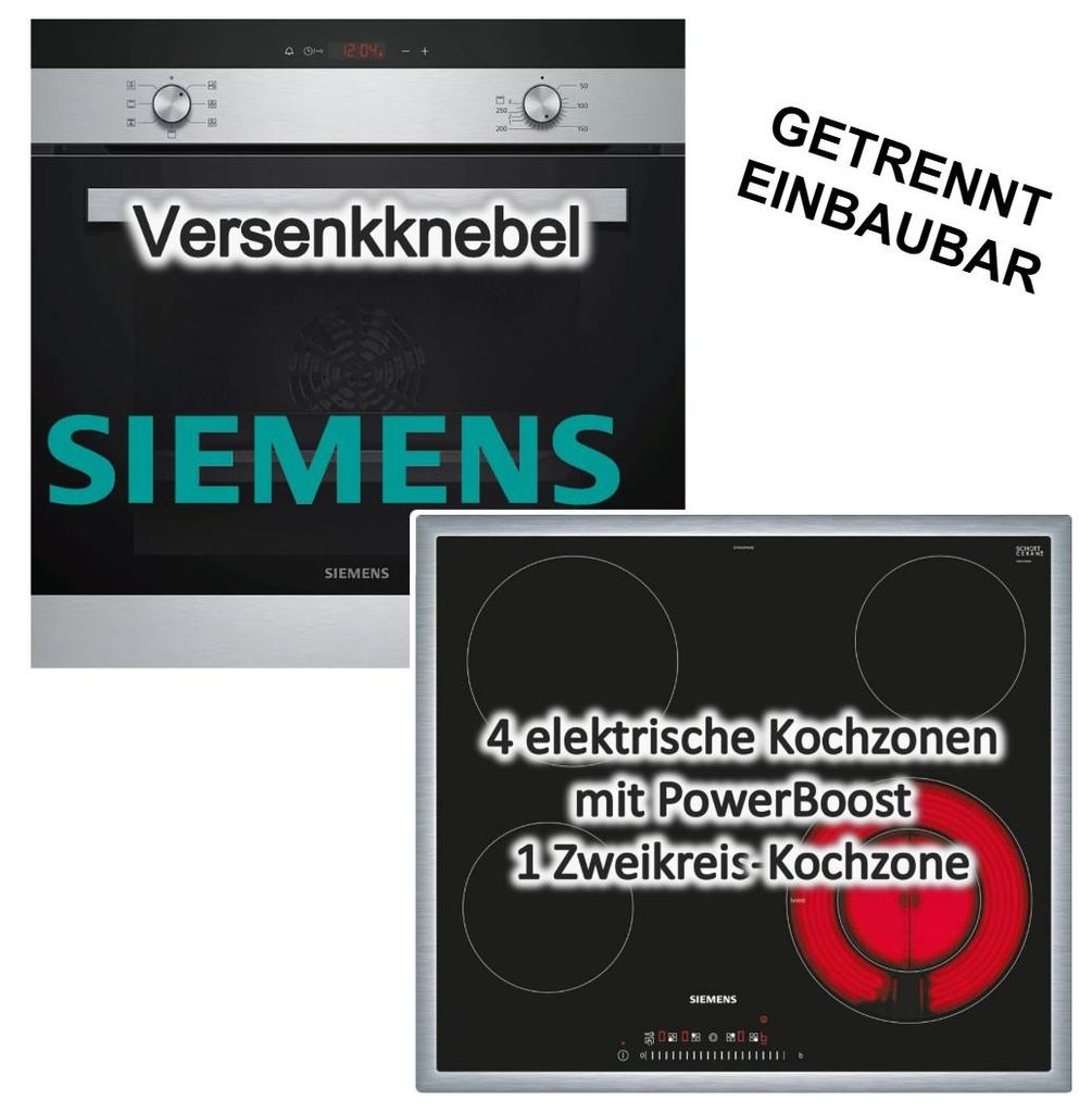 Herdset Siemens Einbaubackofen 3D-Heißluft Schnellaufheizung + Elektrokochfeld Booster TouchControl