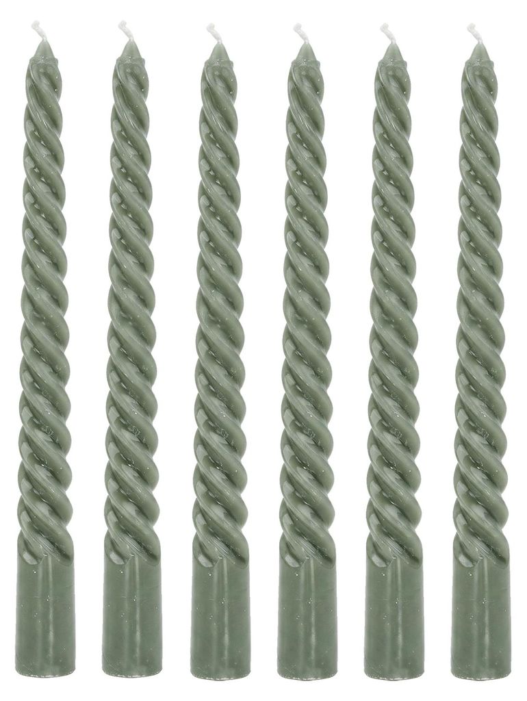 6er Set Kerzen Grün Gedreht H20cm Stabkerzen Tafelkerzen Produktbild 