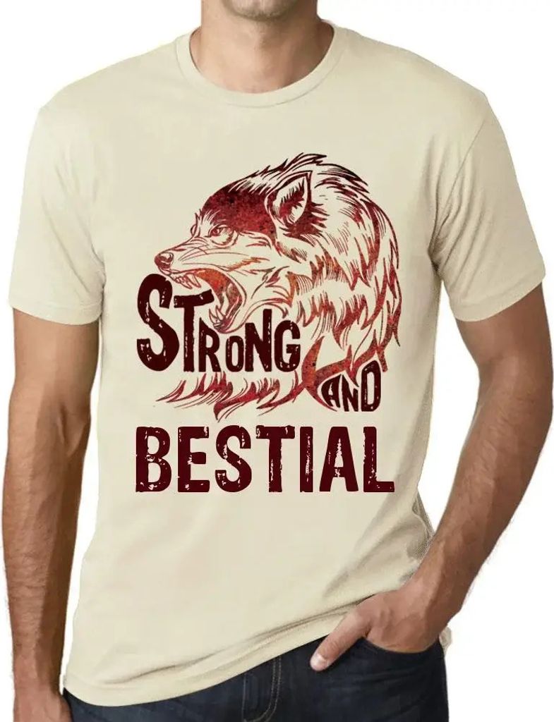 Herren Grafik T-Shirt Starke Wölfe und Bestien – Strong Wolf And Bestial – Öko-Verantwortlich Vintage Jahrgang Kurzarm Lustige Druck Geburtstag