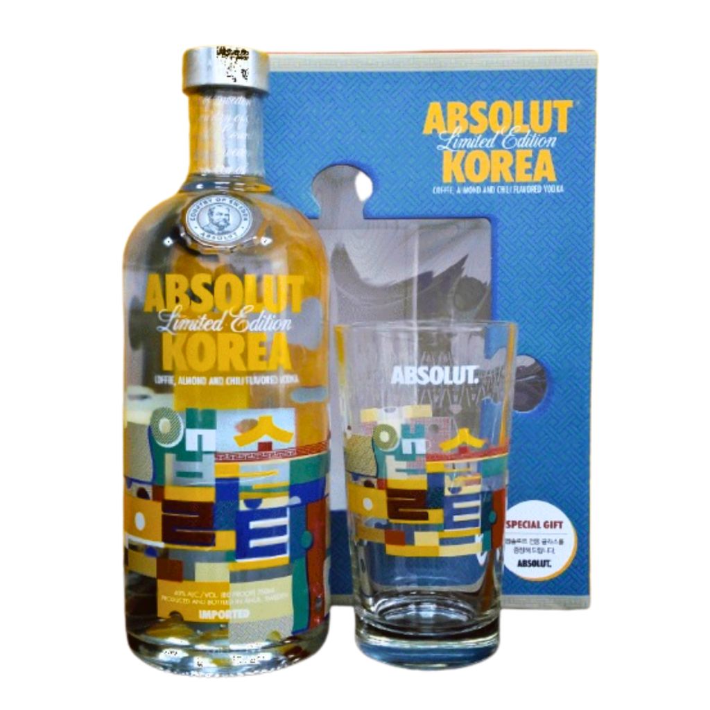 Absolut Vodka Korea 0,75l - Limited Edition 2016 - Flavoured Geschenkset mit Künstlerdesign - Chili Mandel Kaffee Wodka Flasche Sammler Geschenkbox