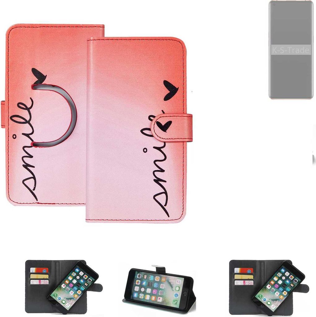K-S-Trade Schutzhülle Handyhülle kompatibel mit Oppo Find X2 Pro Hülle cover bookstyle Etui ''smile'' rot Standfunktion Kameraschutz (1Stk)