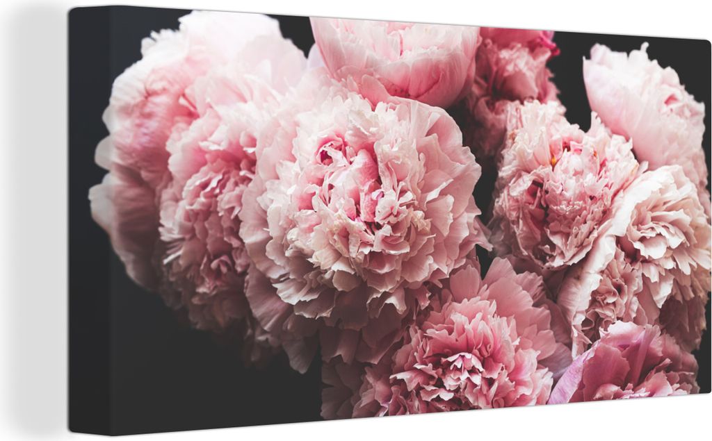 MuchoWow - Leinwandbilder - Blumenstrauß aus rosa Pfingstrosen, Wandbild, Wanddeko Bilder Wohnzimmer, 80x40 cm