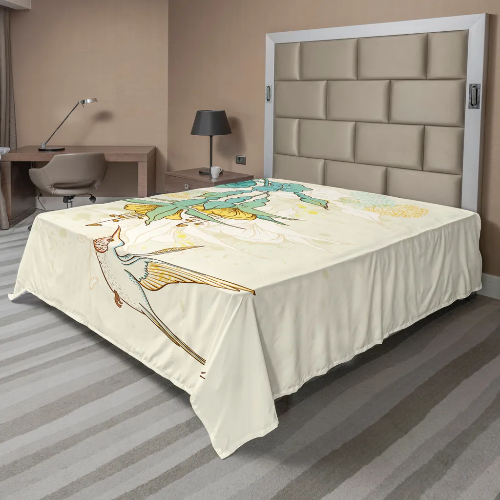 Drap de lit Colibri ABAKUHAUS 260x228cm Bleu Sarcelle et Jaune en Coton