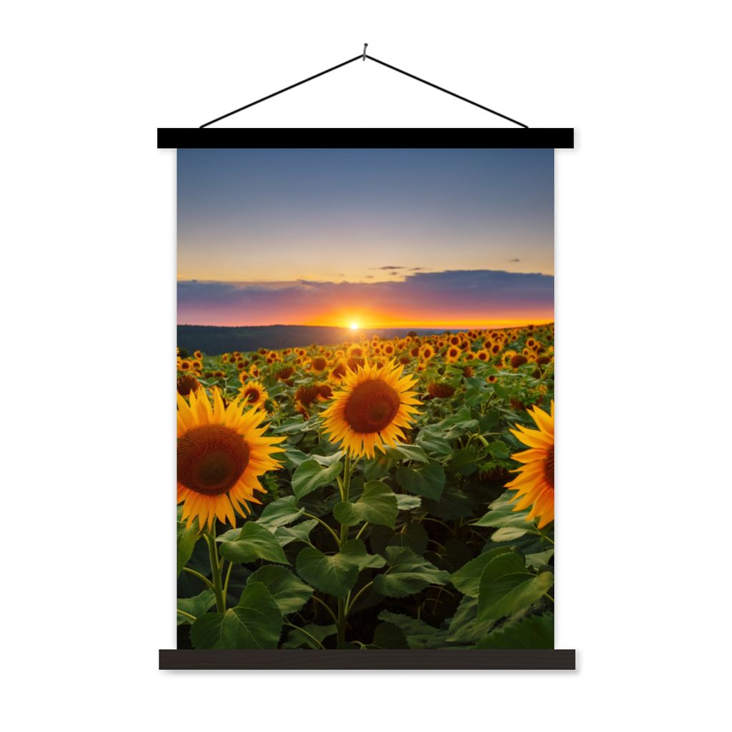 MuchoWow Textilposter Blumen - Nacht - Sonnenuntergang - Sonnenblume - Horizont 40x53 cm mit schwarzem Rahmen - Abbildung