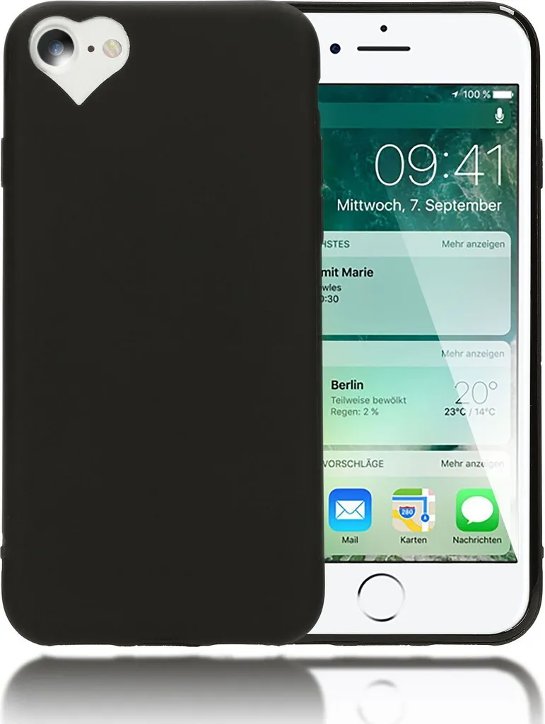 NALIA Custodia Cuore iPhone SE 2022 / 2020 / 8 / 7 - Cover Nera Glamour