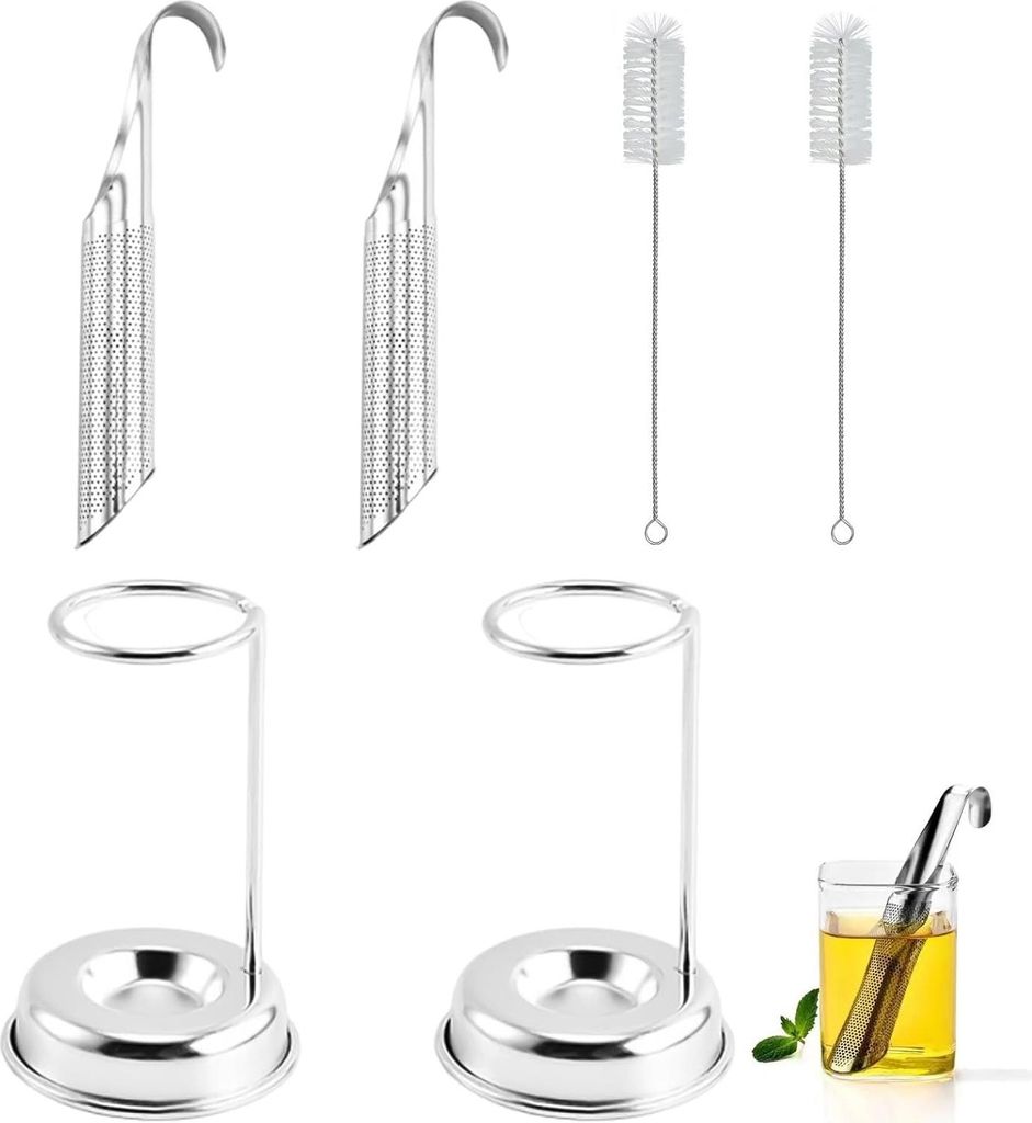 Edelstahl feines Teesieb - loser Tee-Infuser - wiederverwendbares Teei-Filter mit Bodenschale und Reinigungsbürste - perfekt für losen Tee, Rosen...