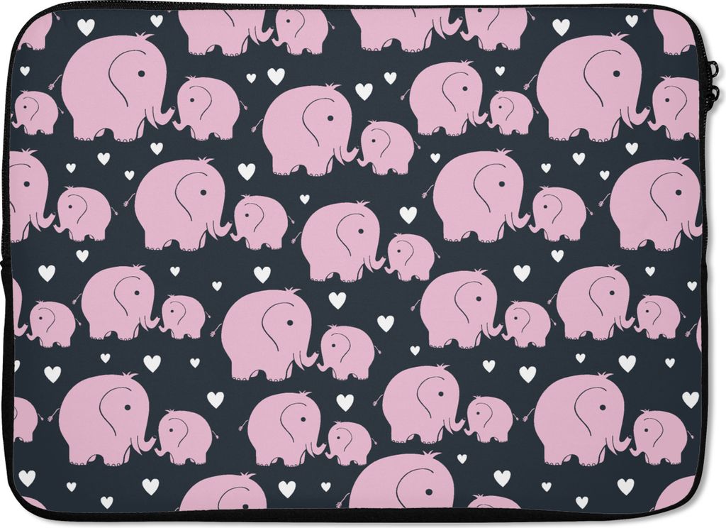 MuchoWow Laptop Hülle 13 Zoll Elefant - Herz - Muster Laptoptasche - Laptophülle - Sleeve - Rundumschutz