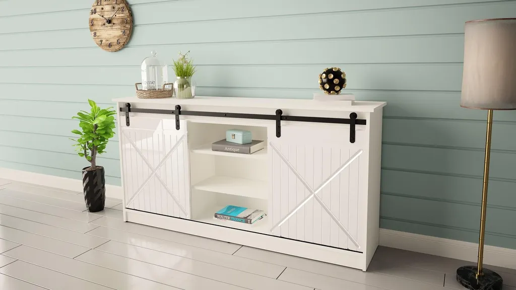 Commode blanc brillant design moderne 160 cm de large modèle Granero - 4