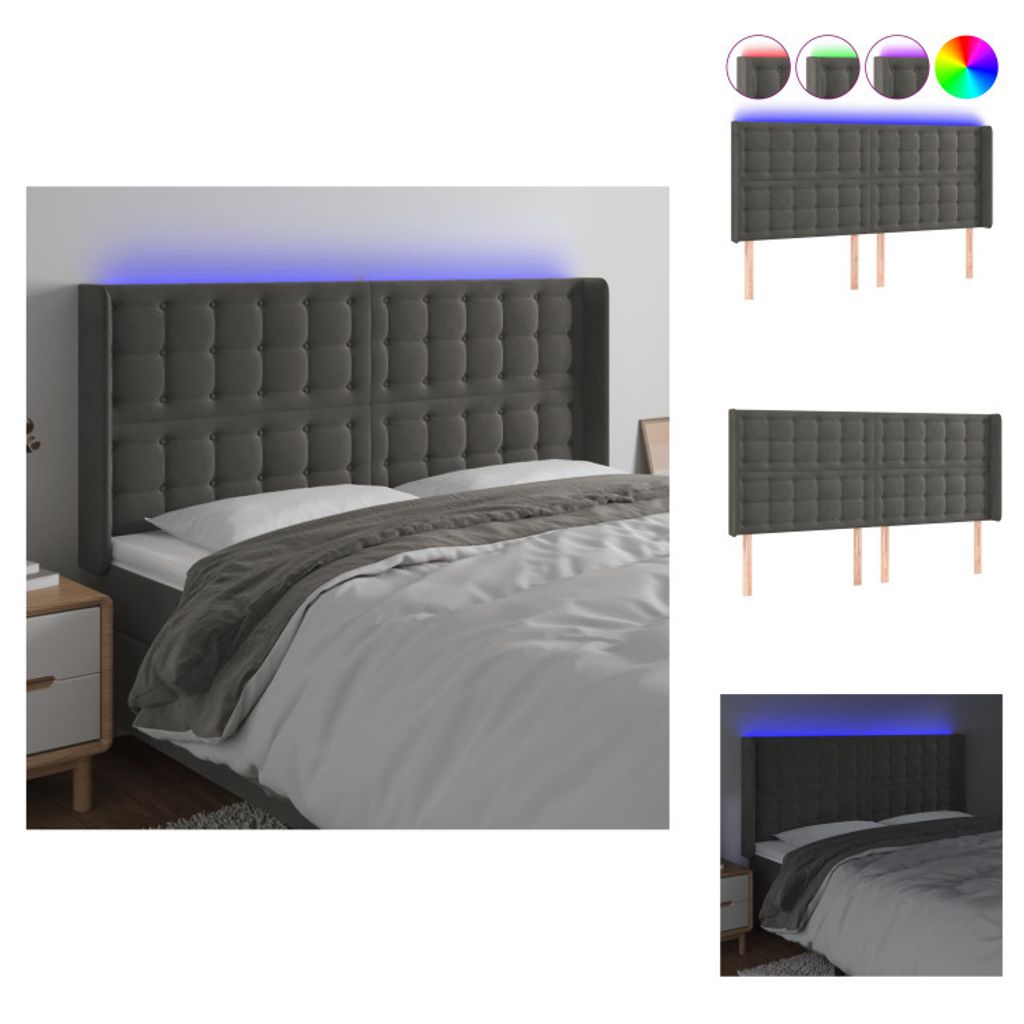 vidaXL LED Kopfteil Dunkelgrau 163x16x118/128 cm Samt - Kopf- & Fußenden