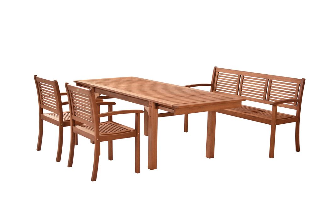 Merxx Gartenmöbelset Cordoba 4tlg., 2 Sessel, 1 Bank 3-sitzig, 1 Ausziehtisch 150 (185/220) x 90 cm - Eukalyptus