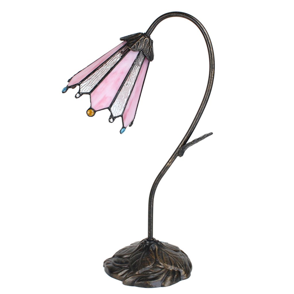 Clayre & Eef Tiffany Tischlampe 48 cm Braun Rosa Polyresin