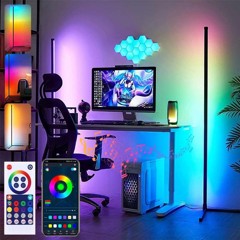 LED Stehlampe Wohnzimmer 120cm Ecklampe RGB Dimmbar mit Fernbedienung und APP Musikmodi Standleuchte Farbwechsel-Umgebungslicht Leselampe Stehleuchte