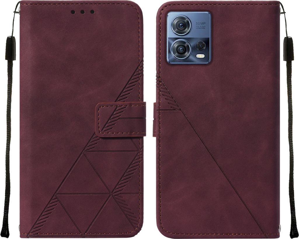 Moto S30 Pro Hülle, Schlank Prägung Flip Leder Kartenfächer Schutzhülle mit Ständer für Motorola Moto S30 Pro 5G Rot