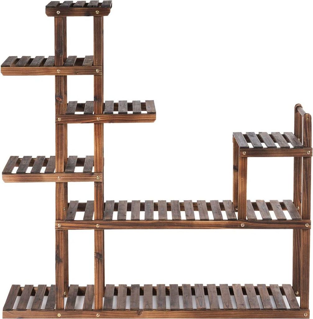 Mehrstoeckige Blumentreppe Blumenleiter, Holz Blumenstaender, Blumenregal Pflanzenregal mit karbonisierter Oberflaeche für In- und Outdoor, Balkon...