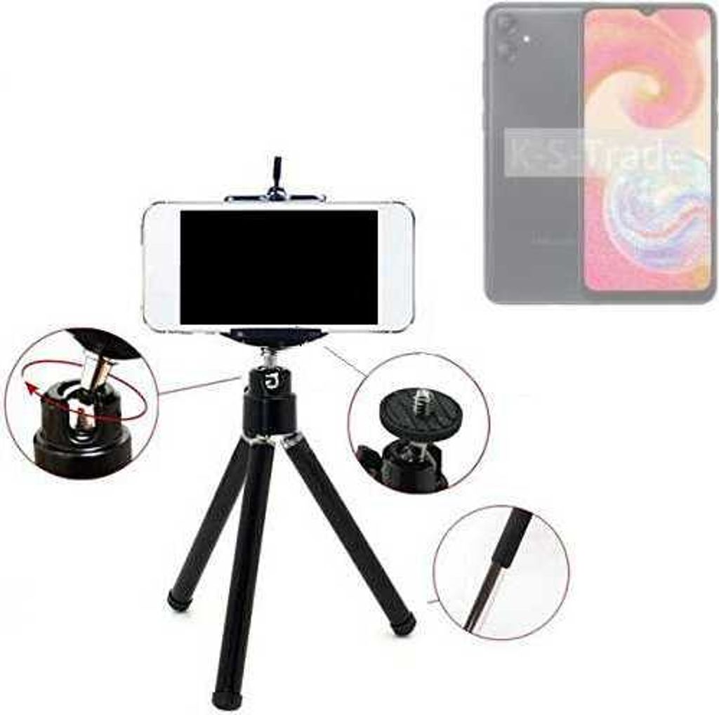 K-S-Trade Smartphone Stativ Dreibein kompatibel mit Samsung A04 Tripod aus Aluminium Klemmstativ Stativ Adapter für Mobiltelefone schwarz 1x