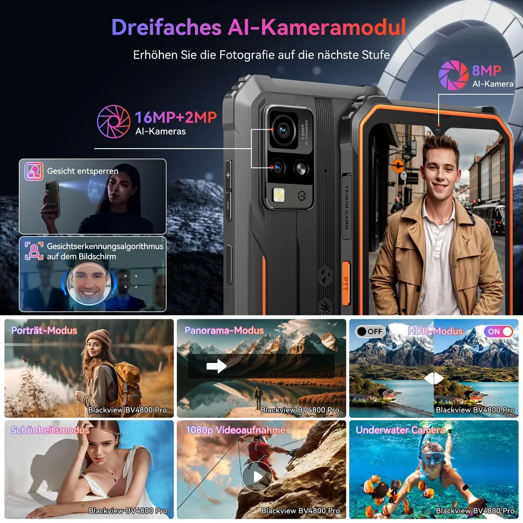 Smartphone Antichoc 12GB RAM Android 14 Blackview BV4800 Pro 128GB ROM - 8