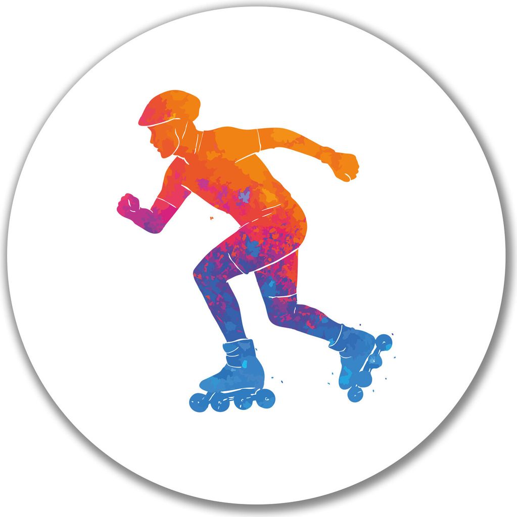 Huuraa Aufkleber Inline Skating bunte Silhouette 10cm rund Sticker Geschenkidee
