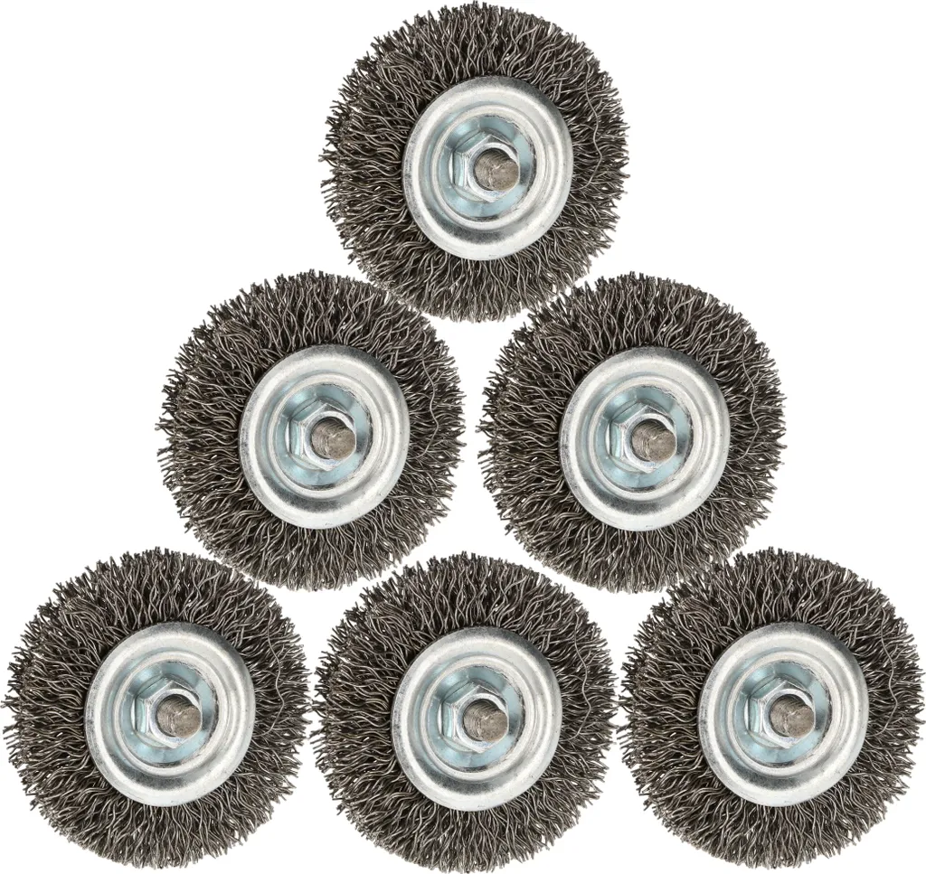 KOTARBAU® Set di 6 spazzole a disco da 50 mm con gambo rotondo in acciaio ondulato per trapani