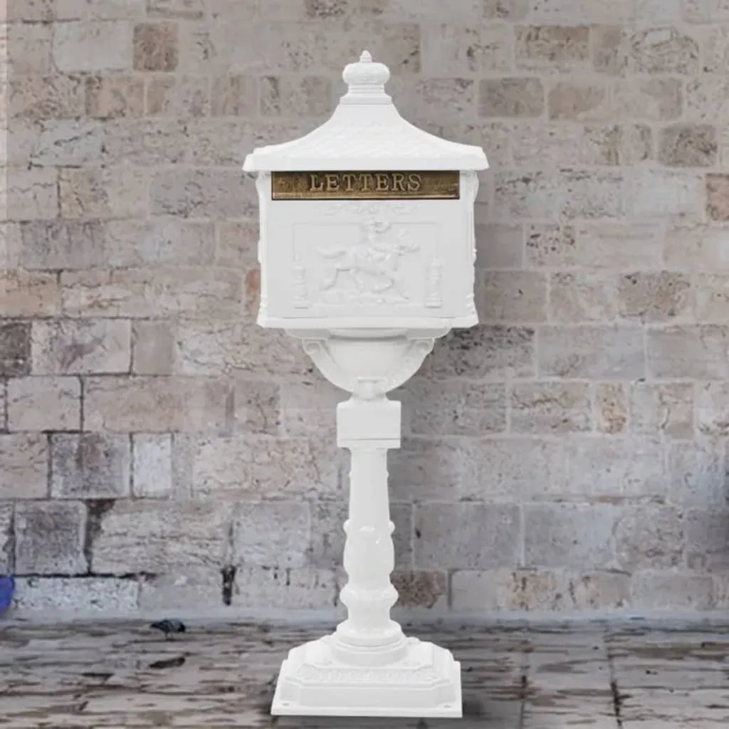 Boîte aux lettres aluminium anti-rouille blanche sur pied décorative