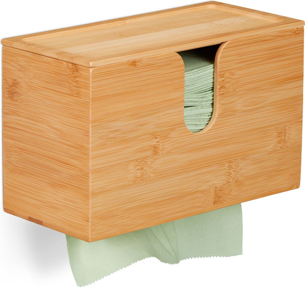 relaxdays Papierhandtuchspender Bambus mit Deckel