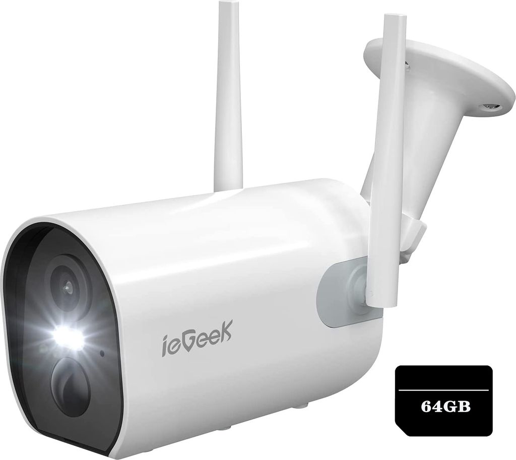 2K 3MP Überwachungskamera Aussen Akku,mit 64gb TF Karte Kabellose WLAN Kamera Outdoor,15 m Farb-Nachtsicht,Sirene/Weißlichtalarm,PIR Bewe...