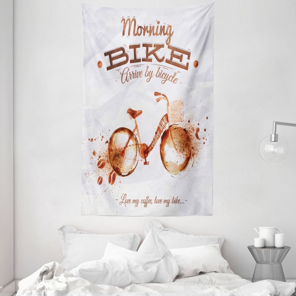 ABAKUHAUS Kaffee-Kunst Wandteppich und Tagesdecke, Bike Leidenschaft Liebe aus Weiches Mikrofaser Stoff Waschbar ohne Verblassen Digitaldruck, 140 ...