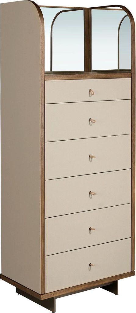 Angel Cerdá Kommode aus Kunstleder, Nussbaum und poliertem Stahl mit Spiegel 7206