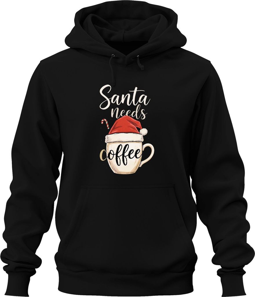 Santa needs coffee Weihnachtsmann lustig Kaffee Geschenk Uni Hoodie Kapuzenpullover, Schwarz, L