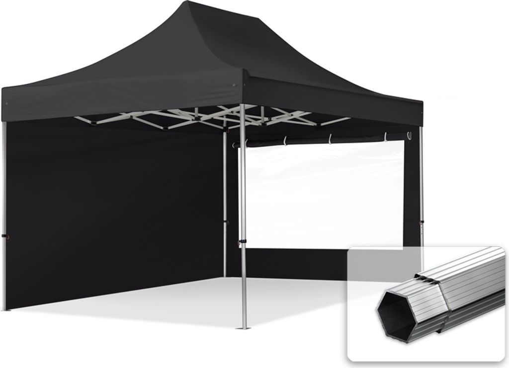 TOOLPORT 3x4,5m Aluminium Faltpavillon, inkl. 2 Seitenteile, schwarz