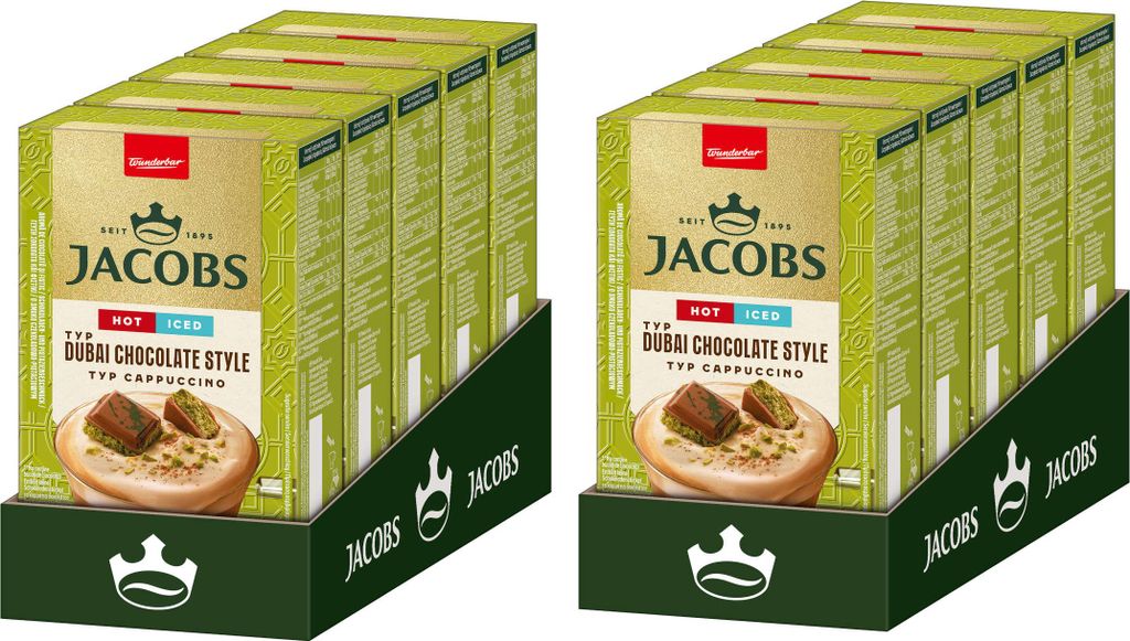 JACOBS Löskaffee Dubai Chocolate Style Cappuccino 10 x 8 Instant Getränke-Sticks